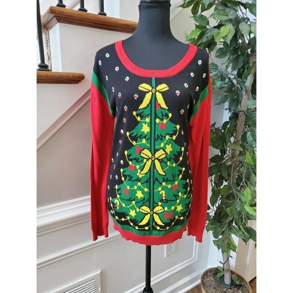 Rui21 Red & Black Women's Cotton Scoop Neck Long Sleeve Soft Sweaters - Picture 1 of 9